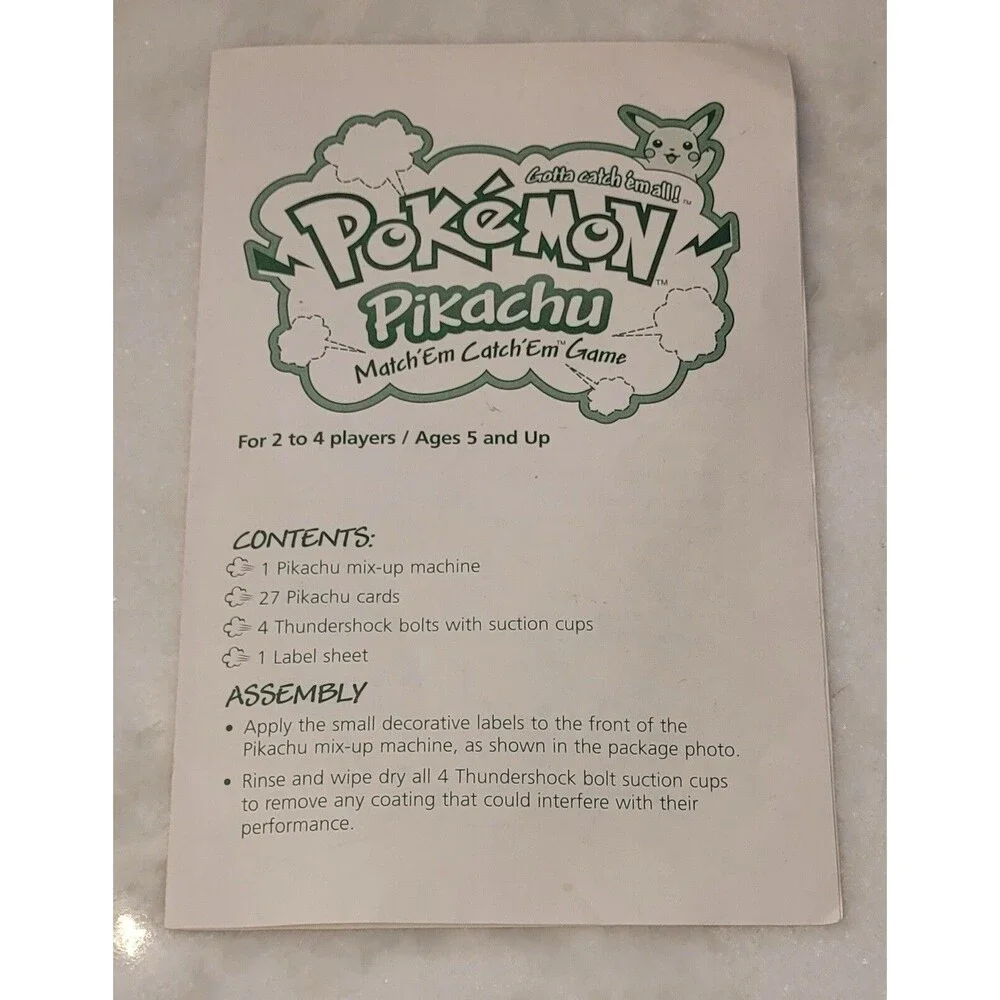 Milton Bradley Pokémon Pikachu Match Em Catch Em Game Missing Two Cards 1999